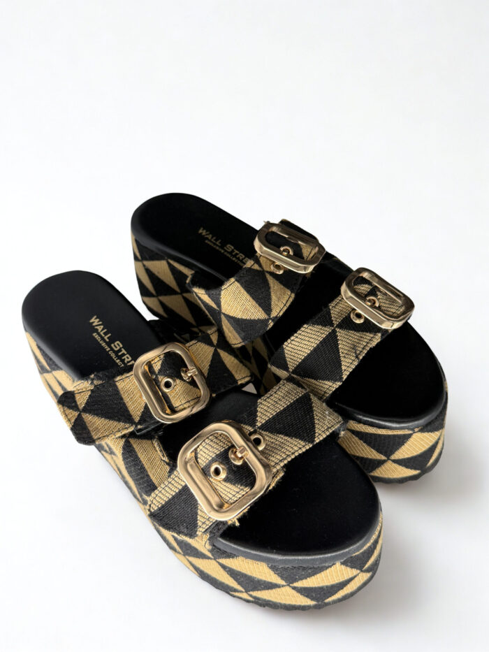 BLACK & GOLD PLATFORM SANDALS - Image 1