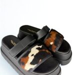 COW PRINT PLATFORM SANDALS