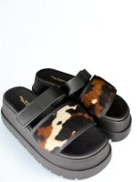 COW PRINT PLATFORM SANDALS