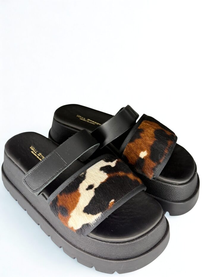 COW PRINT PLATFORM SANDALS - Image 1