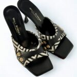 BLACK & WHITE HEEL MULES