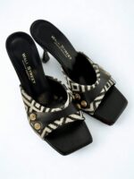BLACK & WHITE HEEL MULES