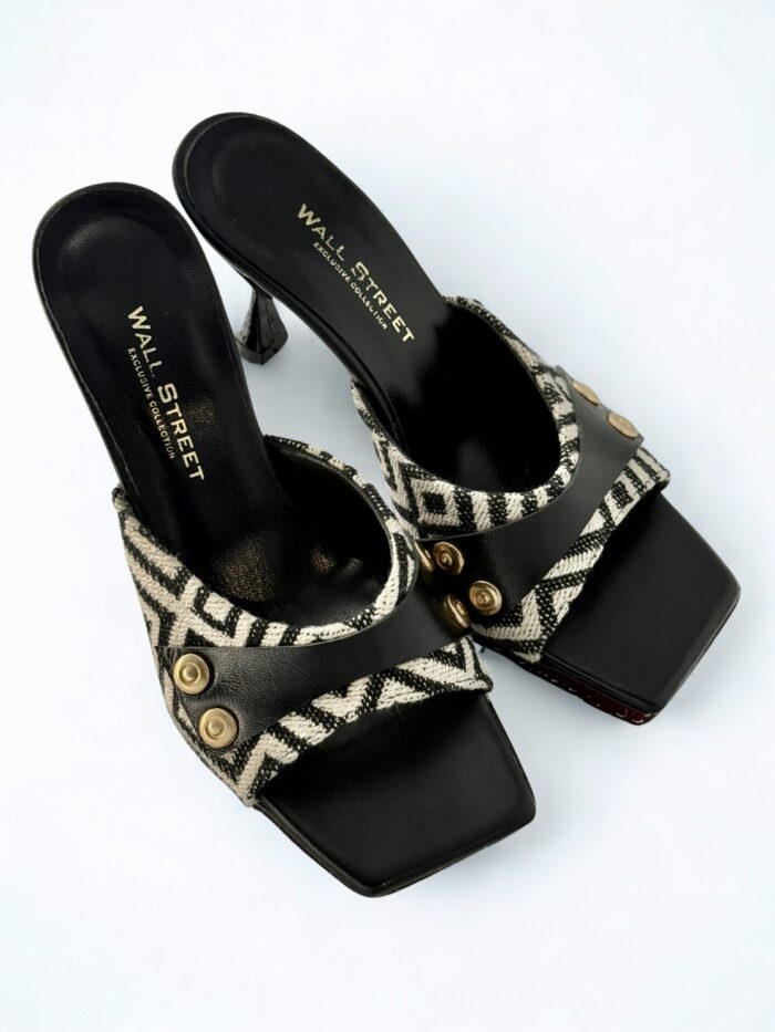 BLACK & WHITE HEEL MULES - Image 1