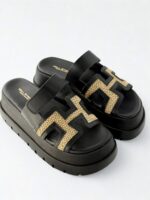 BLACK RAFFIA PLATFORMS