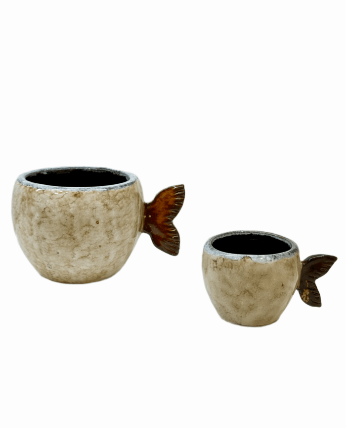 CERAMIC MUG WITH FISH TAIL HANDLE – BEIGE - Image 1