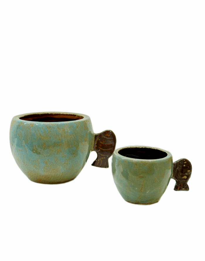 CERAMIC MUG WITH FISH HANDLE – TURQUOISE - Image 1