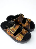 COW PRINT DOUBLE STRAP SANDALS