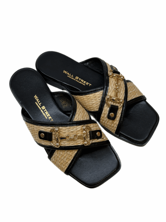 RAFFIA SLIDES WITH GOLD DETAIL - Image 1