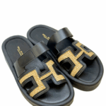 BLACK RAFFIA SANDALS