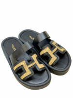 BLACK RAFFIA SANDALS