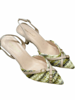 WOVEN STRAW SLINGBACK HEELS WITH BUCKLES