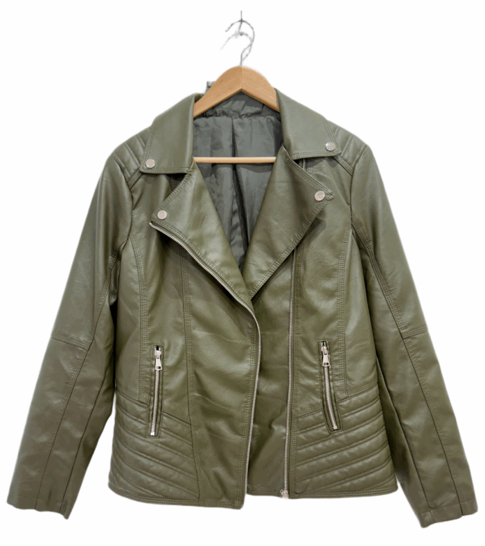 KHAKI LEATHER-LOOK JACKET - Image 1