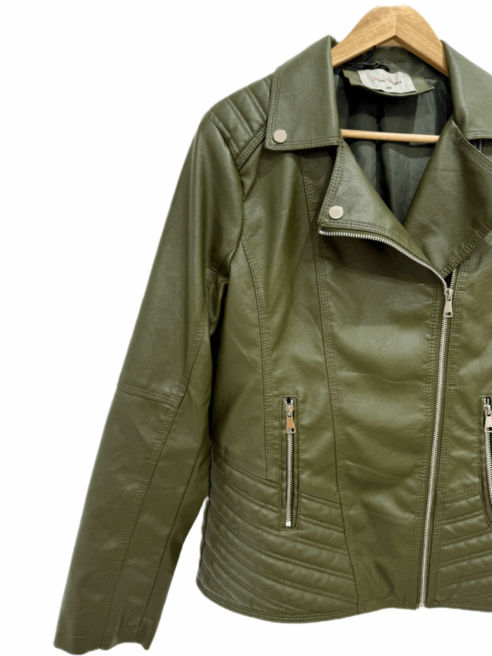 KHAKI LEATHER-LOOK JACKET - Image 2