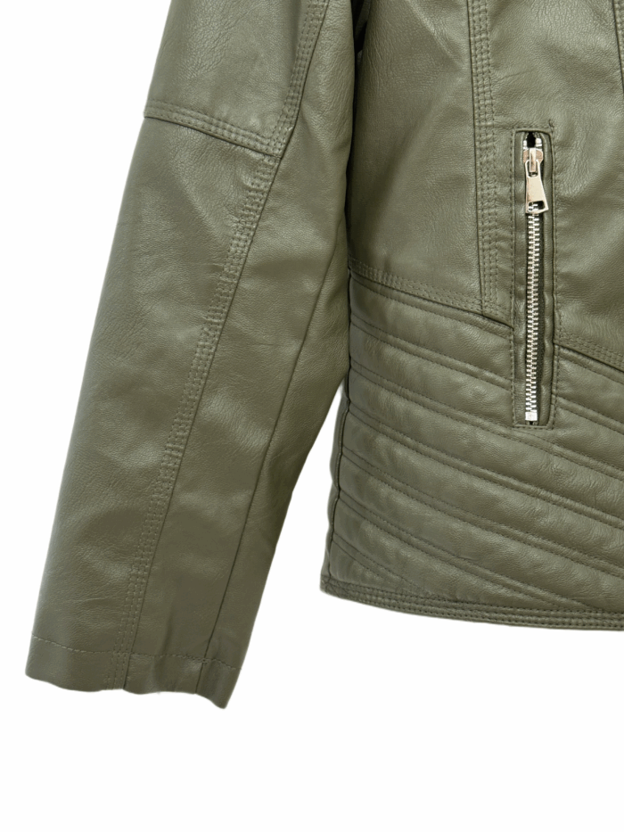 KHAKI LEATHER-LOOK JACKET - Image 3