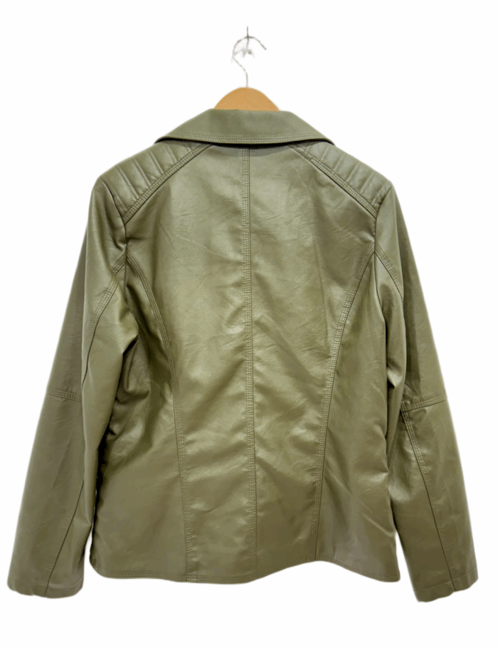KHAKI LEATHER-LOOK JACKET - Image 4