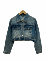CROPPED DENIM JACKET WITH RHINESTONES