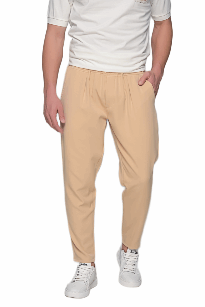 BEIGE ELASTIC WAIST TROUSERS - Image 1
