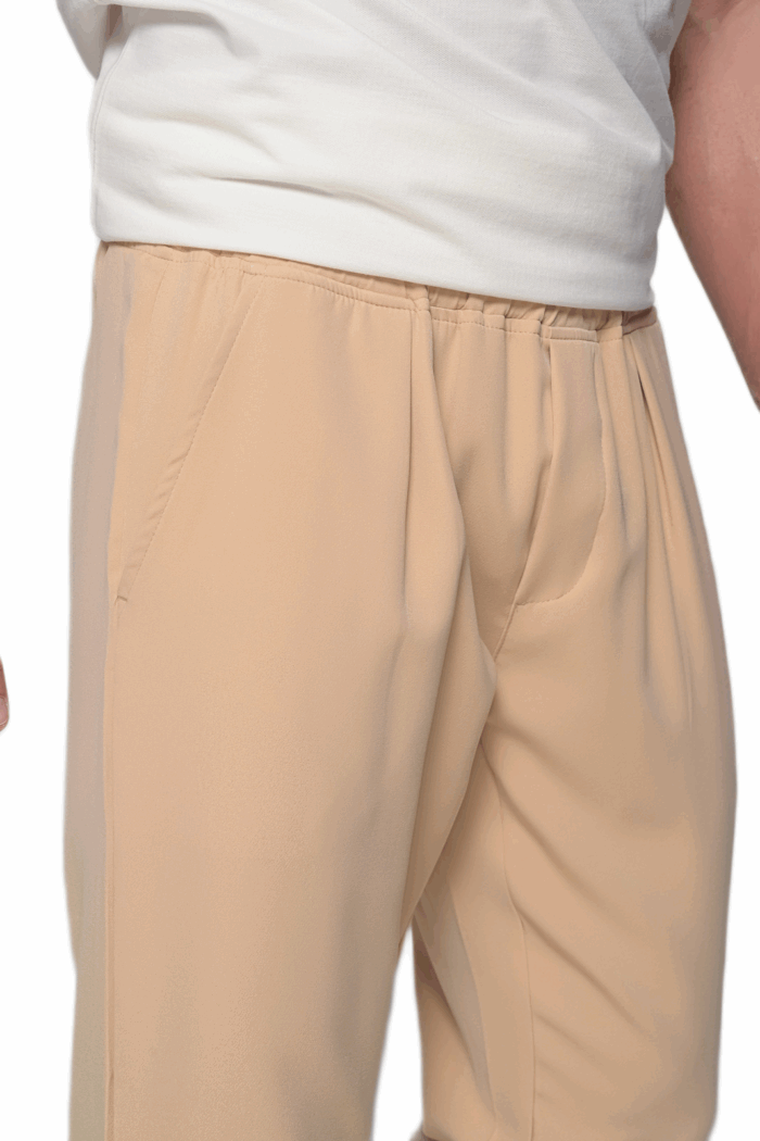 BEIGE ELASTIC WAIST TROUSERS - Image 3