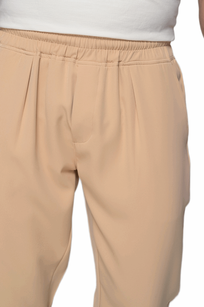 BEIGE ELASTIC WAIST TROUSERS - Image 2
