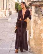 BROWN OPEN-BACK MAXI DRESS