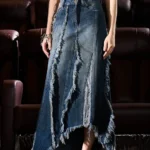 ASYMMETRICAL LONG DENIM SKIRT