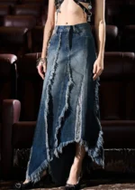 ASYMMETRICAL LONG DENIM SKIRT