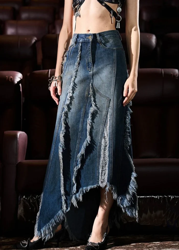 ASYMMETRICAL LONG DENIM SKIRT - Image 5