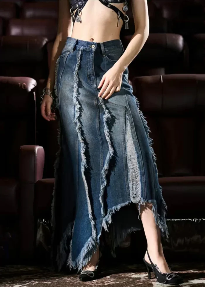 ASYMMETRICAL LONG DENIM SKIRT - Image 4