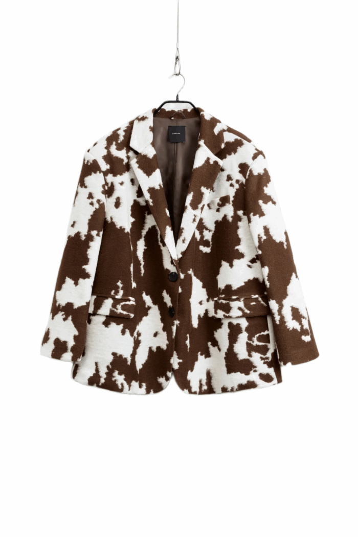 COW PRINT BLAZER – DARK BROWN (OVERSIZED) - Image 1