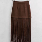 FRINGE SKIRT IN DARK BROWN SHADE