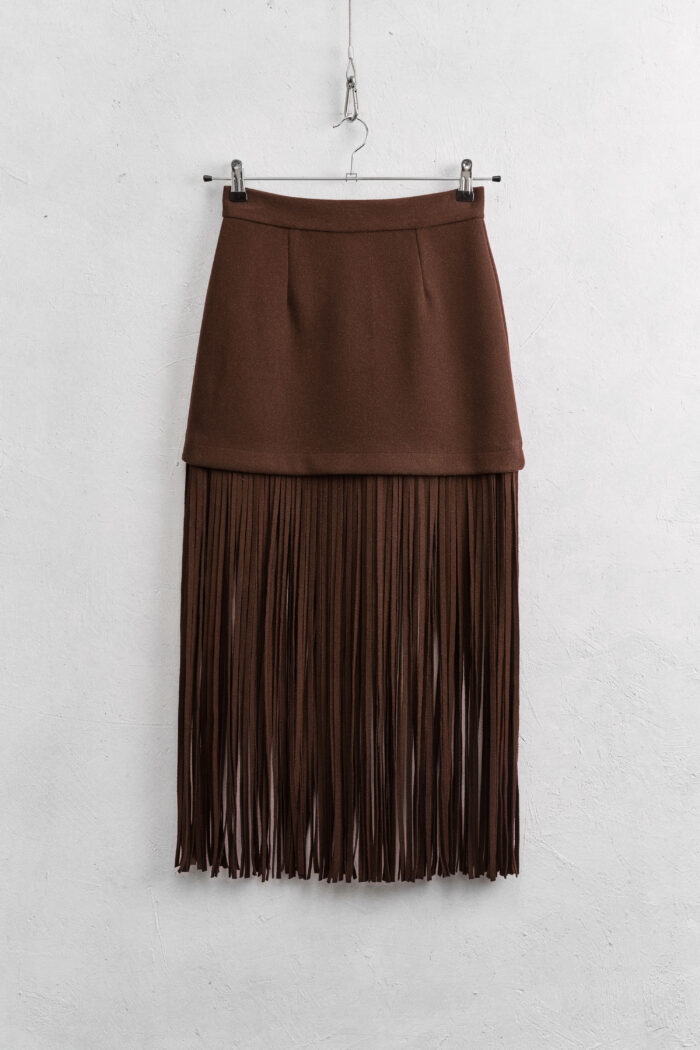 FRINGE SKIRT IN DARK BROWN SHADE - Image 1