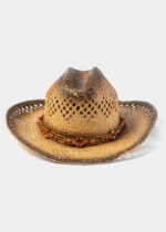 NATURAL RAFFIA COWBOY STYLE HAT W/ ORANGE STONES - Image 2