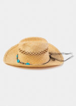NATURAL RAFFIA COWBOY STYLE HAT BLUE STONES - Image 3