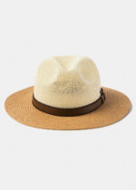 BEIGE & BROWN PANAMA STYLE HAT W/ LEATHER BELT - Image 2