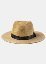BEIGE PANAMA STYLE HAT W/ LEATHER BRAIDED HATBAND - Image 2