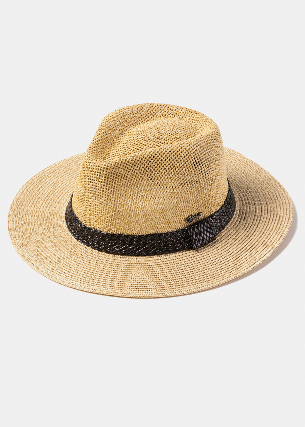 _17A3719-1000x1400 BEIGE PANAMA STYLE HAT W/ LEATHER BRAIDED HATBAND - Image 1