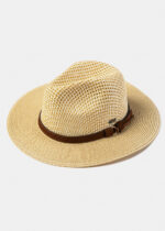 MIXED BEIGE PANAMA STYLE HAT W/ LEATHER BELT