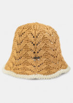 BROWN KNITTED BUCKET STYLE HAT W/ ECRU OUTLINE