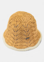 BROWN KNITTED BUCKET STYLE HAT W/ ECRU OUTLINE - Image 3