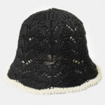 BLACK KNITTED BUCKET STYLE HAT W/ ECRU OUTLINE