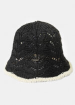BLACK KNITTED BUCKET STYLE HAT W/ ECRU OUTLINE