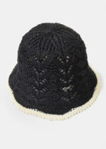 BLACK KNITTED BUCKET STYLE HAT W/ ECRU OUTLINE - Image 2