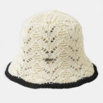 ECRU KNITTED BUCKET STYLE HAT W/ BLACK OUTLINE