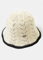 ECRU KNITTED BUCKET STYLE HAT W/ BLACK OUTLINE - Image 2