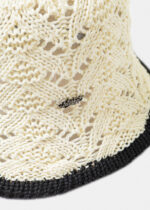 ECRU KNITTED BUCKET STYLE HAT W/ BLACK OUTLINE - Image 3