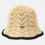 BEIGE KNITTED BUCKET STYLE HAT W/ BLACK OUTLINE