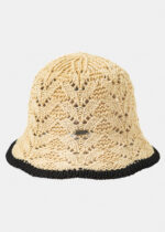 BEIGE KNITTED BUCKET STYLE HAT W/ BLACK OUTLINE