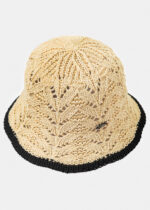 BEIGE KNITTED BUCKET STYLE HAT W/ BLACK OUTLINE - Image 2