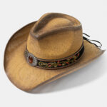 BROWN COWBOY STYLE HAT BROWN DECOTATIVE HATBAND