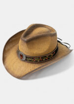BROWN COWBOY STYLE HAT BROWN DECOTATIVE HATBAND